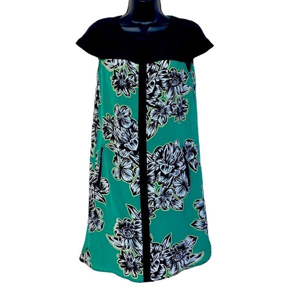 Anthropologie Maeve Ayame 100% Silk Floral Front Zip Mod Sheath Mini Dress Sz 0 - Picture 3 of 12